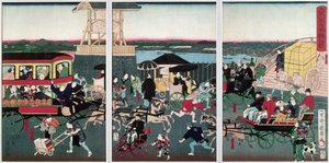 منظر نيهونباشي في طوكيو ، c.1870 (كتلة خشبية ملونة) بواسطة Kuniteru II Utagawa